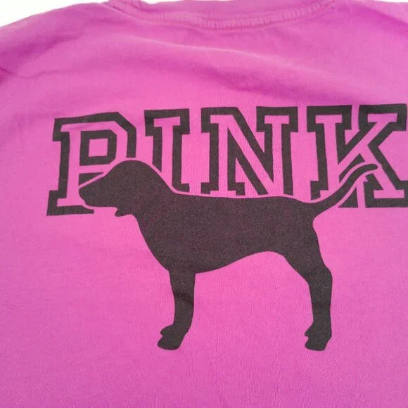 Victoria’s Secret PINK XS Pink Pocket T-Shirt Black Dog Back Graphic - Picture 1 of 4